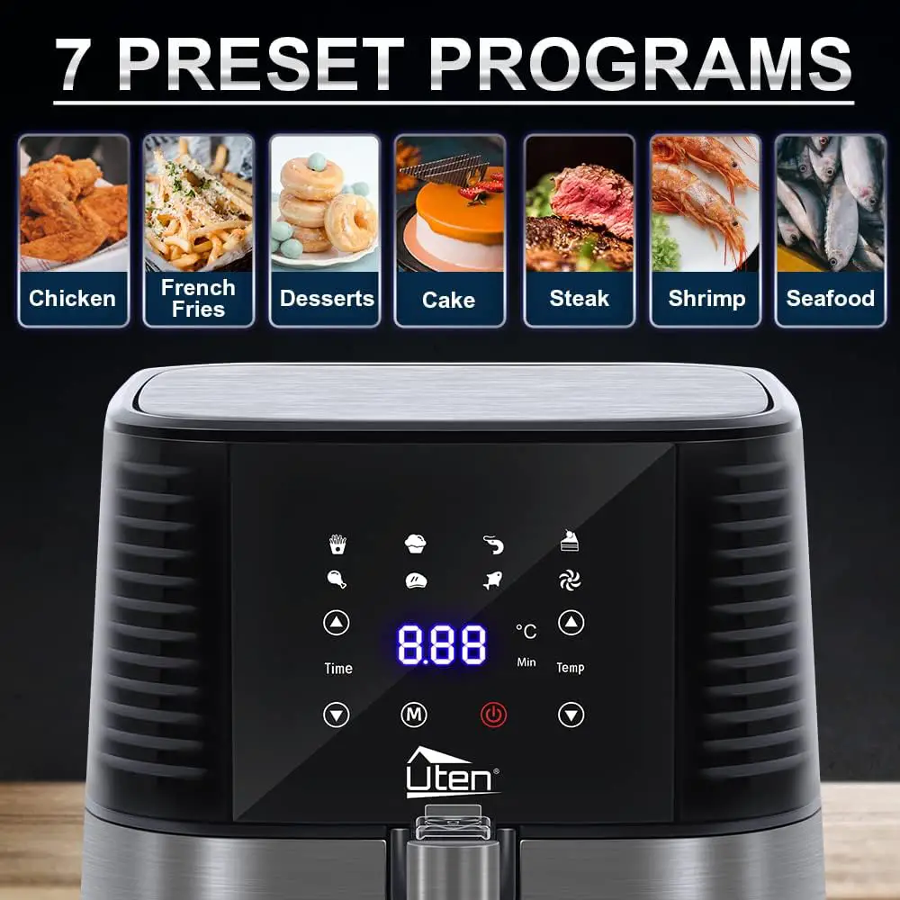 Air Fryer Oven, Uten 10L Digital Air Fryers Oven, Smart Tabletop Oven with 12 Preset Menus, LED Touch Screen Temperature and Control for Baking with Recipe, 1500W