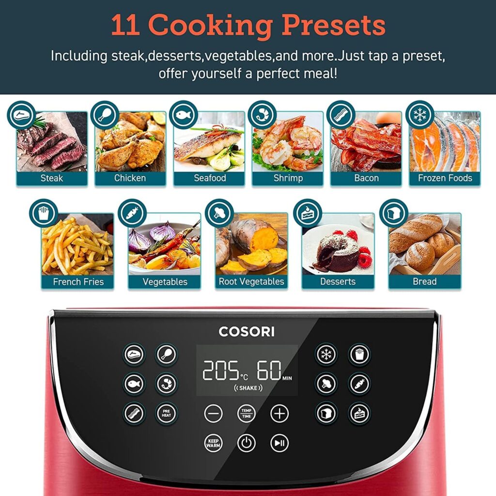 COSORI Air Fryer 5.5L Capacity,Oil Free, Energy and Time Saver with 11 Presets with 100 Recipes Cookbook, Non-Stick, Dishwasher Safe Basket,1700-Watt, CP158-AF           [Energy Class A+++]
