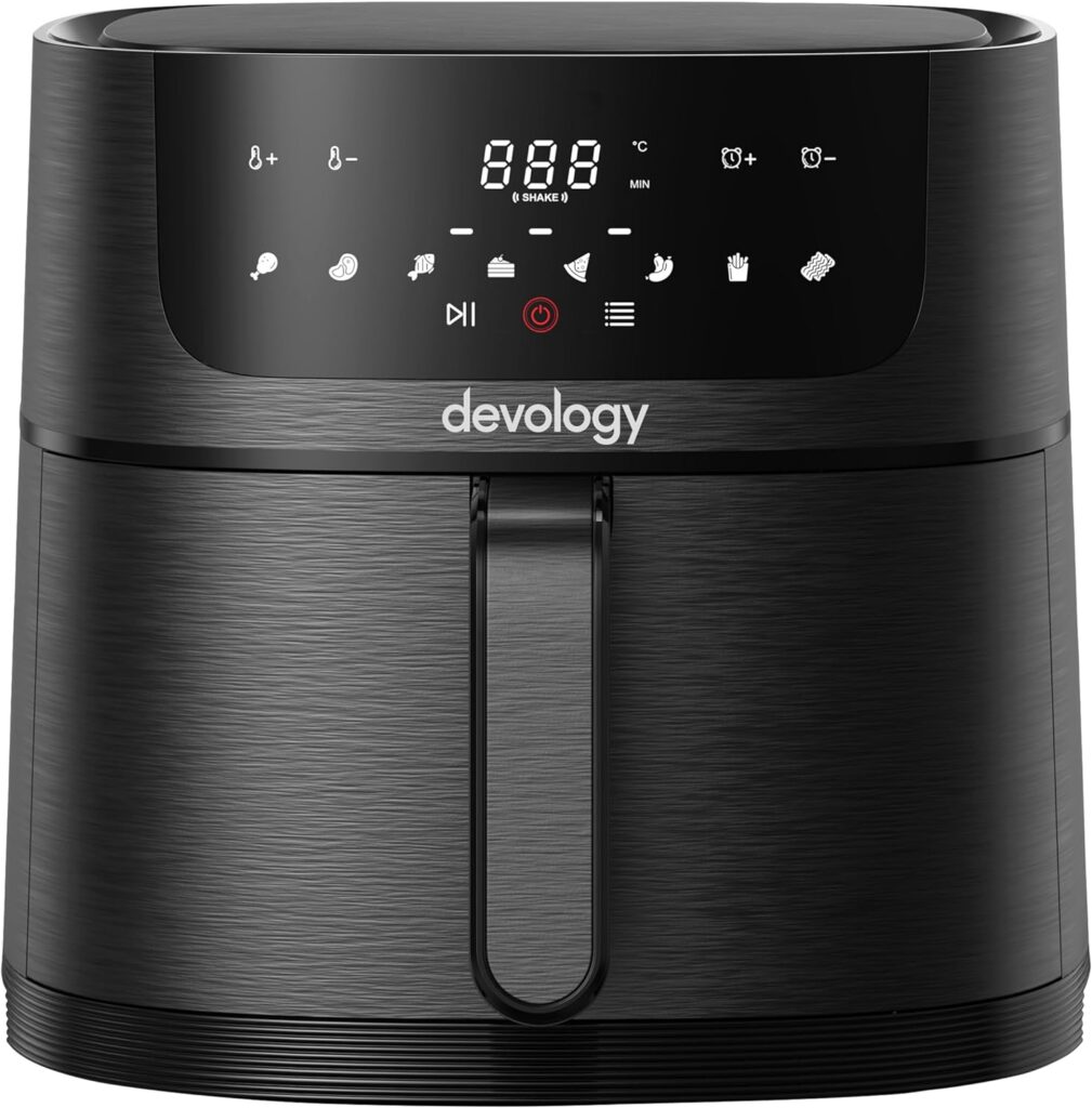 Devology Digital 6.5L Air Fryer Non Stick -50 Recipe Cookbook- 12 Pre-Set Programs - Oil-free cooking - Compact Family Air Fryer Home - 60 Minute Timer - Portable Kitchen Appliance - Dish Washer Safe