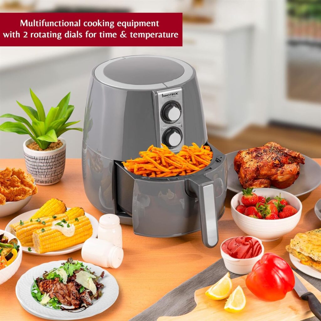 Innoteck Kitchen Pro 4L Air Fryer - Multifunctional Cooking Equipment - Over Heat Protection - Non Slip Feet - Add Stylish Addition to Your Kitchen - Dishwasher Safe - Modern Grey