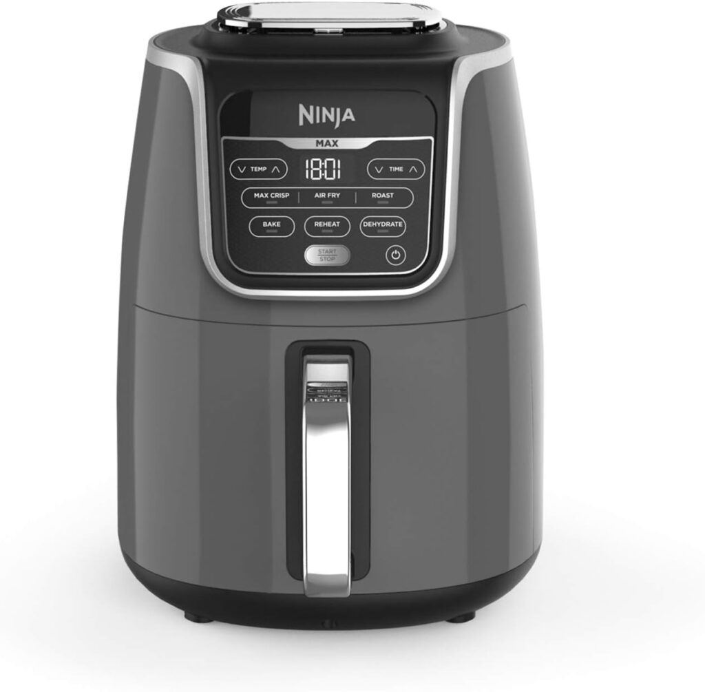 Ninja Air Fryer, 3.8 L, ‎1550 W, 4-in-1, Uses No Oil, Air Fry, Roast, Reheat, Dehydrate, Non-Stick, Dishwasher Safe Basket, Cooks 2-4 Portions, Digital, Grey  Black, AF100UK