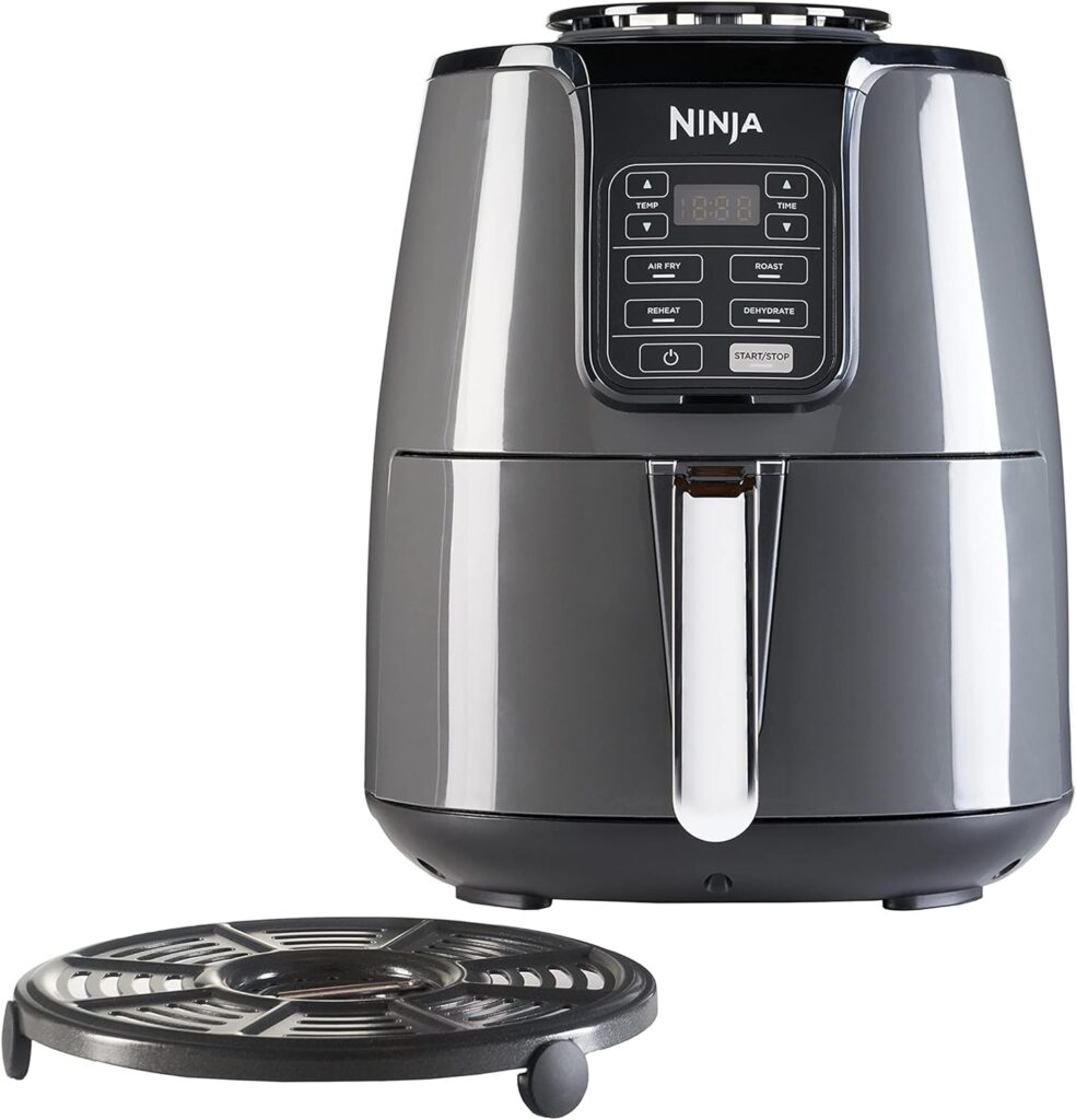 Ninja Air Fryer, 3.8 L, ‎1550 W, 4-in-1, Uses No Oil, Air Fry, Roast, Reheat, Dehydrate, Non-Stick, Dishwasher Safe Basket, Cooks 2-4 Portions, Digital, Grey  Black, AF100UK