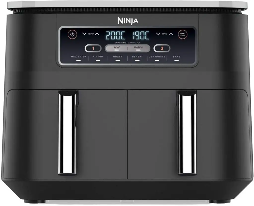 Ninja Foodi Dual Zone Digital Air Fryer, 2 Drawers, 7.6L, 6-in-1, Uses No Oil, Air Fry, Max Crisp, Roast, Bake, Reheat, Dehydrate, Cooks 4-6 Portions, Non-Stick, Dishwasher Safe Baskets, Black AF300UK