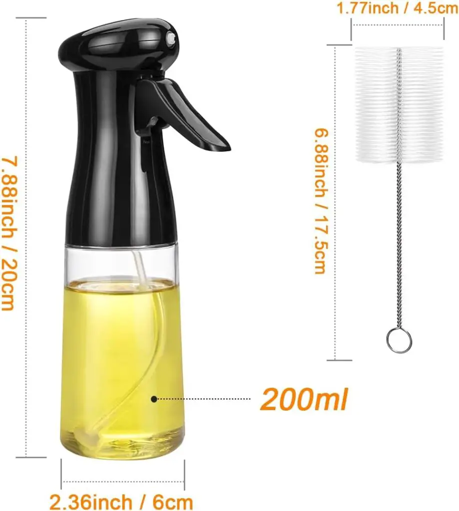 Oil Sprayer for Cooking, 180ml Glass Olive Oil Sprayer Bottle with Brush, Olive Oil Spray Mister, Thick Glass STRONG Spray Force, Kitchen Gadgets Accessories for Air Fryer, Canola Oil Spritzer, Baking