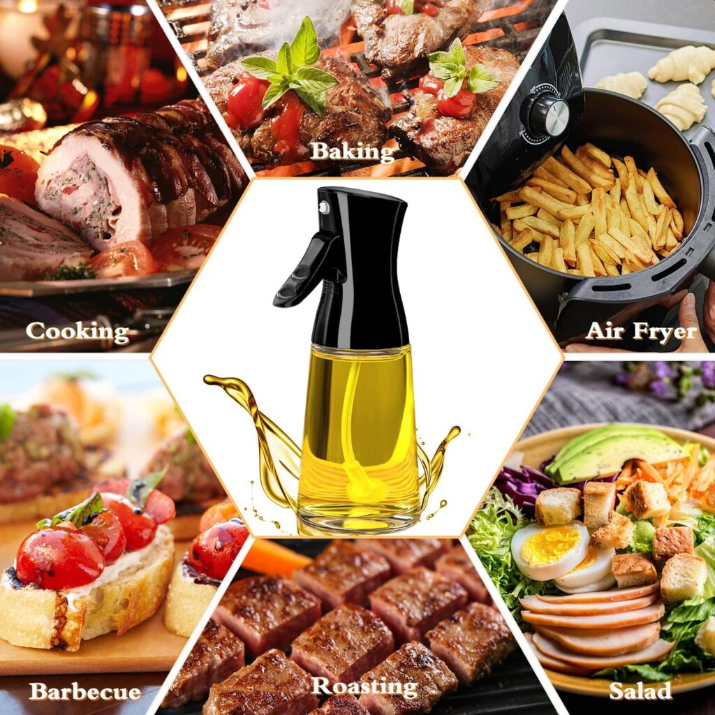 Oil Sprayer for Cooking, 180ml Glass Olive Oil Sprayer Bottle with Brush, Olive Oil Spray Mister, Thick Glass STRONG Spray Force, Kitchen Gadgets Accessories for Air Fryer, Canola Oil Spritzer, Baking