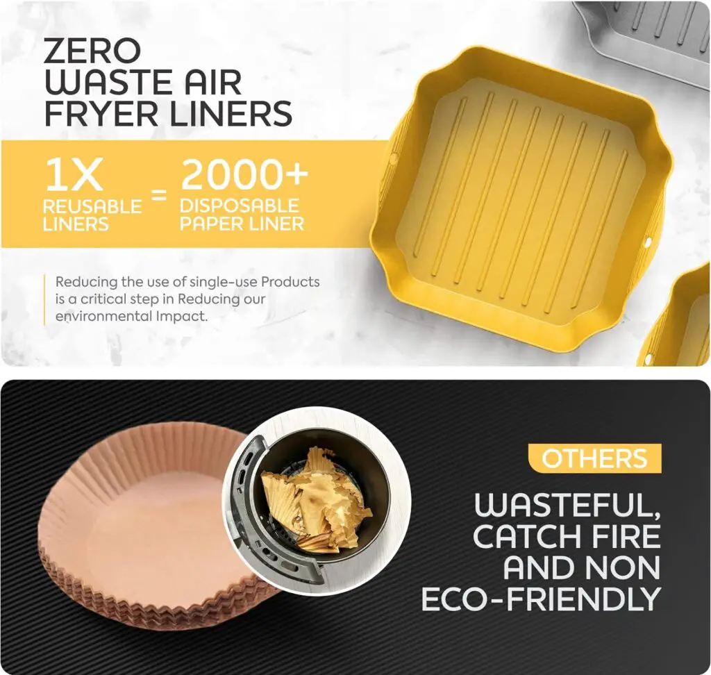 Silicone Air Fryer Liners Set OF 4, Air Fryer Silicone Liners for 3-5QT Air Fryer Tray Baking Oven, 7.5” Reusable Square Air Fryer Liners with Handles  Holes, Air Fryer Inserts, Air Fryer Accessories