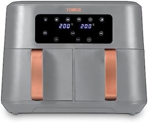Read more about the article Tower T17137GRY Vortx Dual Basket Air Fryer with 8.5L Baskets, 2400W, Grey and Rose Gold