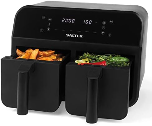 You are currently viewing Salter EK4750BLK Dual Air Fryer – XL Family 7.4L Non-Stick Basket, Easy Clean 2 Frying Drawers for Independent Cooking, 6 Cooking Pre-Sets, Sync & Match Function, Digital LED Touch Display, 2400W,