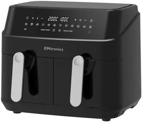 You are currently viewing EMtronics EMDAF9LD Dual Air Fryer Extra Large Family Size Double XL 9 Litre Digital with 12 Pre-Set Menus for Oil Free & Low Fat Healthy Cooking, 60-Minute Timer – Black