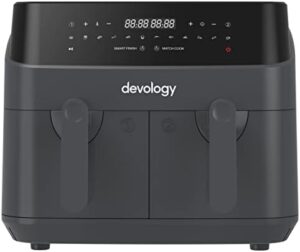 Read more about the article Devology Double Air Fryer, 9L, 2×4.5L Dual Zone, Air Fryer, 50 Recipe Cookbook, 12 Cooking Programs, Digital LED Display, Two Zone Airfryer,Healthy Oil-free Fryer, Non Stick, Dishwasher Safe Appliance