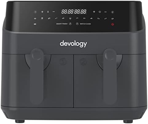 You are currently viewing Devology Double Air Fryer, 9L, 2×4.5L Dual Zone, Air Fryer, 50 Recipe Cookbook, 12 Cooking Programs, Digital LED Display, Two Zone Airfryer,Healthy Oil-free Fryer, Non Stick, Dishwasher Safe Appliance