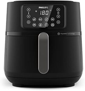 Read more about the article Philips Airfryer 5000 Series XXL, 7.2L (1.4Kg) – 6 portions, 16-in-1 Airfryer, Wifi connected, 90% Less fat with Rapid Air Technology, Recipe app (HD9285/91)