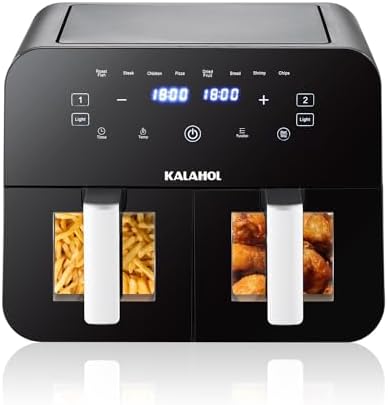 You are currently viewing KALAHOL 5+5L Dual Air Fryer, 2400W Digital Air Fryer with Removable Basket, 8 Presets Recipes, LED One Touch Screen, 60-Minute Timer and 80-200℃ Temperature Control Visible