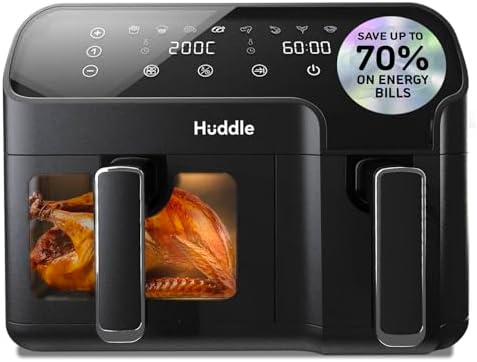 You are currently viewing Huddle 8.5L Premium Dual Basket Air Fryer – 3 Year Cover – Save on your Annual Energy Bill – Dishwasher Safe UK Design with Innovative Match Cooking Technology™ – Faster, Cheaper, Oil Free Cooking