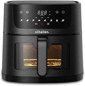 Read more about the article Schallen Modern Black Gloss Healthy Eating Low Fat Large 3.5L 1300-1500W Digital Display Air Fryer with 9 Cooking Settings and 30 Minute Timer (Glass Window 4L Air Fryer)