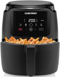 Read more about the article Chefman Digital Air Fryer, Large 4.75 Litre Family Size, 1300W, One Touch Digital Control Presets, French Fries, Chicken, Meat, Fish, Nonstick Dishwasher-Safe Parts, Automatic Shutoff, Black