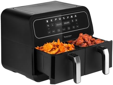 You are currently viewing Innoteck Kitchen Pro 8L Dual Basket Air Fryer – Digital LED Display with 8 Pre-Set Cooking Programs – Air Frying, Roast, Dehydrate, Bake, & Reheat – 1700W – Oil-Less Cooking, Shake Reminder – Black