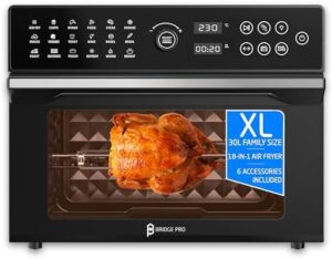 Read more about the article BridgePro 30L Digital Air Fryer Oven Extra Large With Full Accessory Set – XL Family Sized 18-in-1 With Dual Cook, Smart Dial, 360° Hot Air Circulation for Healthy, Fast, Easy Cooking – 1800W