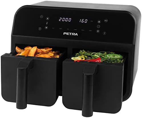 You are currently viewing Petra PT4750BLK 7.4L Dual Air Fryer – Removable Non-Stick Cooking Drawers, Sync & Match Functions, XL Frying Trays, Adjustable Temperature, Digital LED Display, 6 Presets and 60-Minute Timer, 2400W