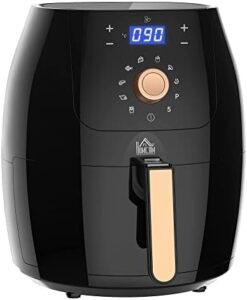 Read more about the article HOMCOM Air Fryer 5.5L 1700W with Digital Display Rapid Air Circulation Adjustable Temperature 60Min Timer Preheat Dishwasher Safe Basket for Healthy Oil Free Low Fat Cooking, Black & Rose Gold