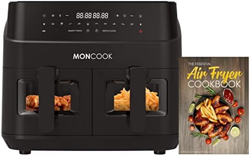 You are currently viewing MONCOOK Double Air Fryer With Light Up Viewing Glass – Energy Efficient Airfryer Oven Alternative – 9L Twin 4.5L Baskets – 50 Recipe Cookbook – Smart Finish Function – 10 Pre-Set Cooking Programs