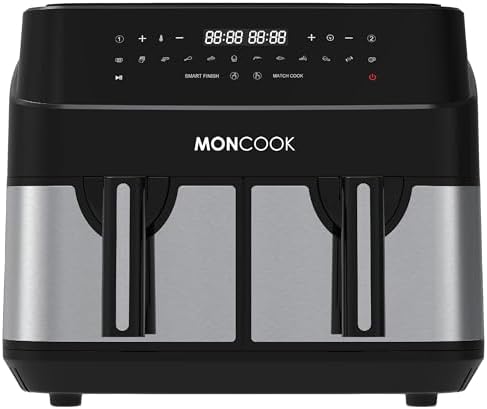 You are currently viewing MONCOOK Double Air Fryer – 2 In 1 Airfryer 10L With 2 x 5L Baskets – 50 Recipe Cookbook – Smart Finish Function – Digital LED Display Airfryer – 12 Pre-Set Cooking Programs – Healthy Oil-free Fryer