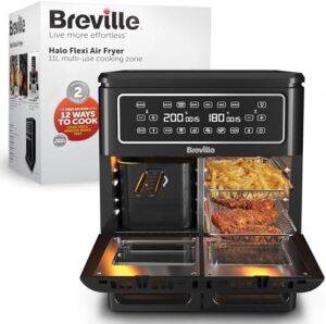 Read more about the article Breville Halo Flexi Air Fryer, Digital Dual Air Fryer Oven, 11L: Serves 10+ People, Fry, Bake, Grill, Roast & Reheat, 2400 W, Save £65 a Year on Energy Bills*, Black [VDF130]