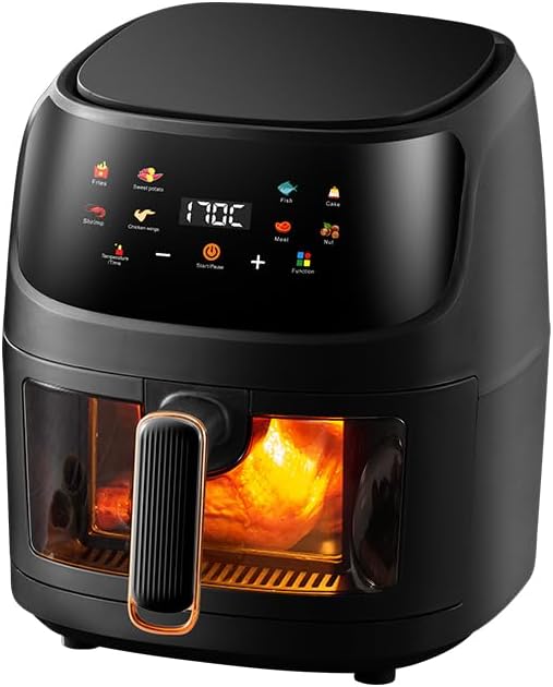 You are currently viewing INMOZATA Air Fryer 8L Oil Free Air Fryers with Visible Window Compact Air Fryer with 8 Presets Digital Screen Square Non-stick Basket Adjustable Timer&Temp Family Size Dishwasher Safe, 2400W, Black