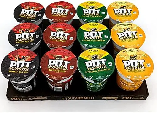 You are currently viewing Noodles Multipack of 12 With 3x Pot Noodle Beef and Tomato,3x Pot Noodle Chicken & Mushroom, 3x Pot Noodle Original Curry, and 3x Pot Noodle Bombay Bad Boy – Quick and Easy Ready Meals and Snacks