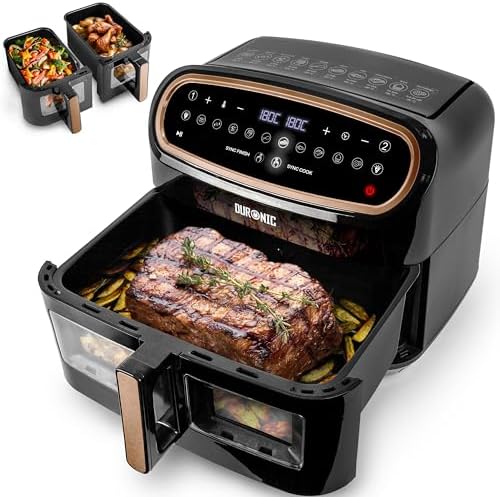 You are currently viewing Duronic Air Fryer AF34 BG, 3 draws Included, Dual Zone Black and Rose Gold Family Sized Multi Cooker, 1 x 10L Large Drawer, 2 x 5L Twin Drawers